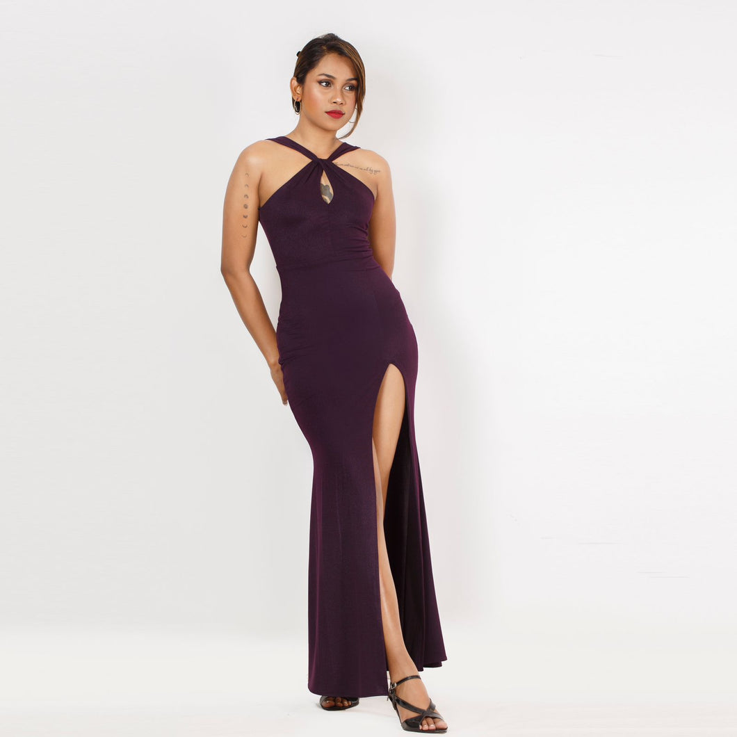 Loop Front Halter Fishtail Evening Gown